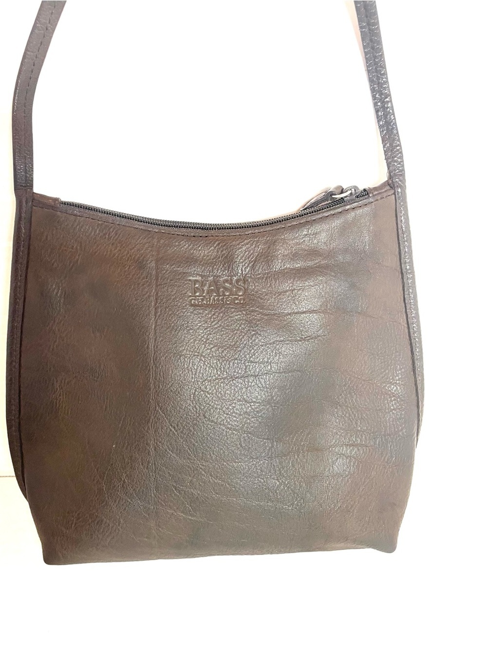 Bass G.H. Bass & Co Brown 100% Genuine Leather Crossbody Purse Small Zip Top